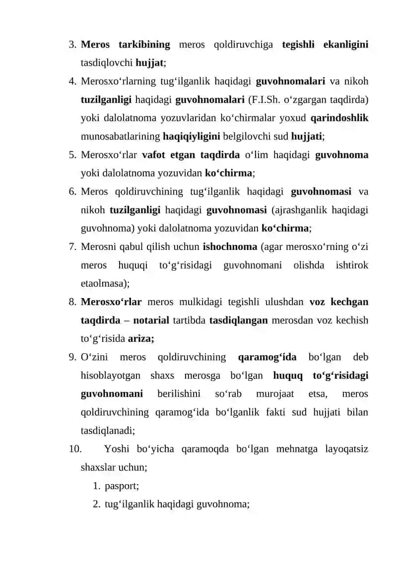 Guvohnoma olish uchun notarial idoraga taqdim etiladigan hujjatlar 2