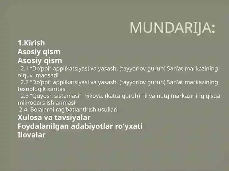 “Doʼppi” applikatsiyasi va yasash. (tayyorlov guruh) Sanʼat markazi 2