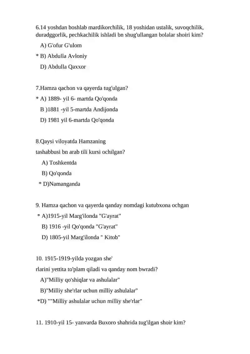 Bolalar adabiyoti  fanidan tayyorlagan  TESTI 2