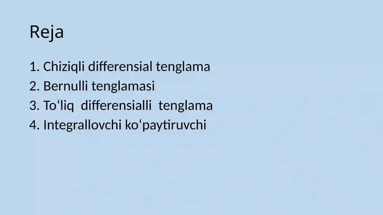 Birinchi tartibli chiziqli va Bernulli tenglamalari 2