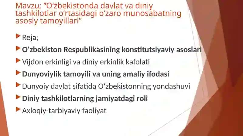 Oʻzbekistonda davlat va diniytashkilotlar oʻrtasida gʻozaro munosabatning asosiy tamoyillari 2