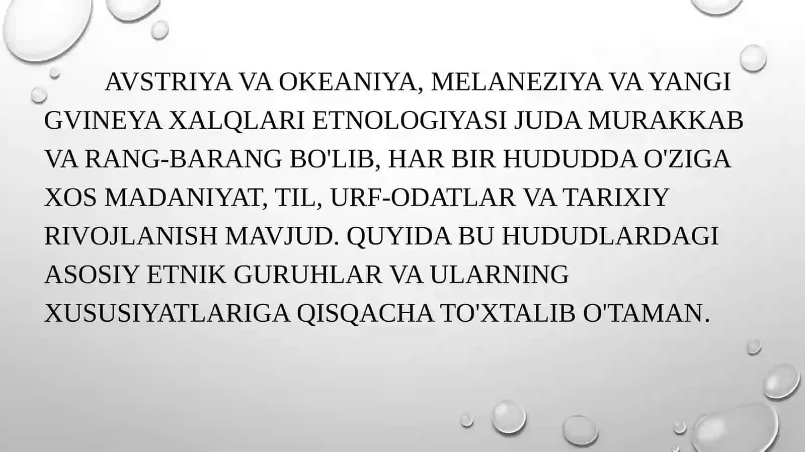 AVSTARILYA VA OKEANIYA, MELANEZIYA VA YANGI GVINEYAXALQLARI ETNALOGIYASI 2