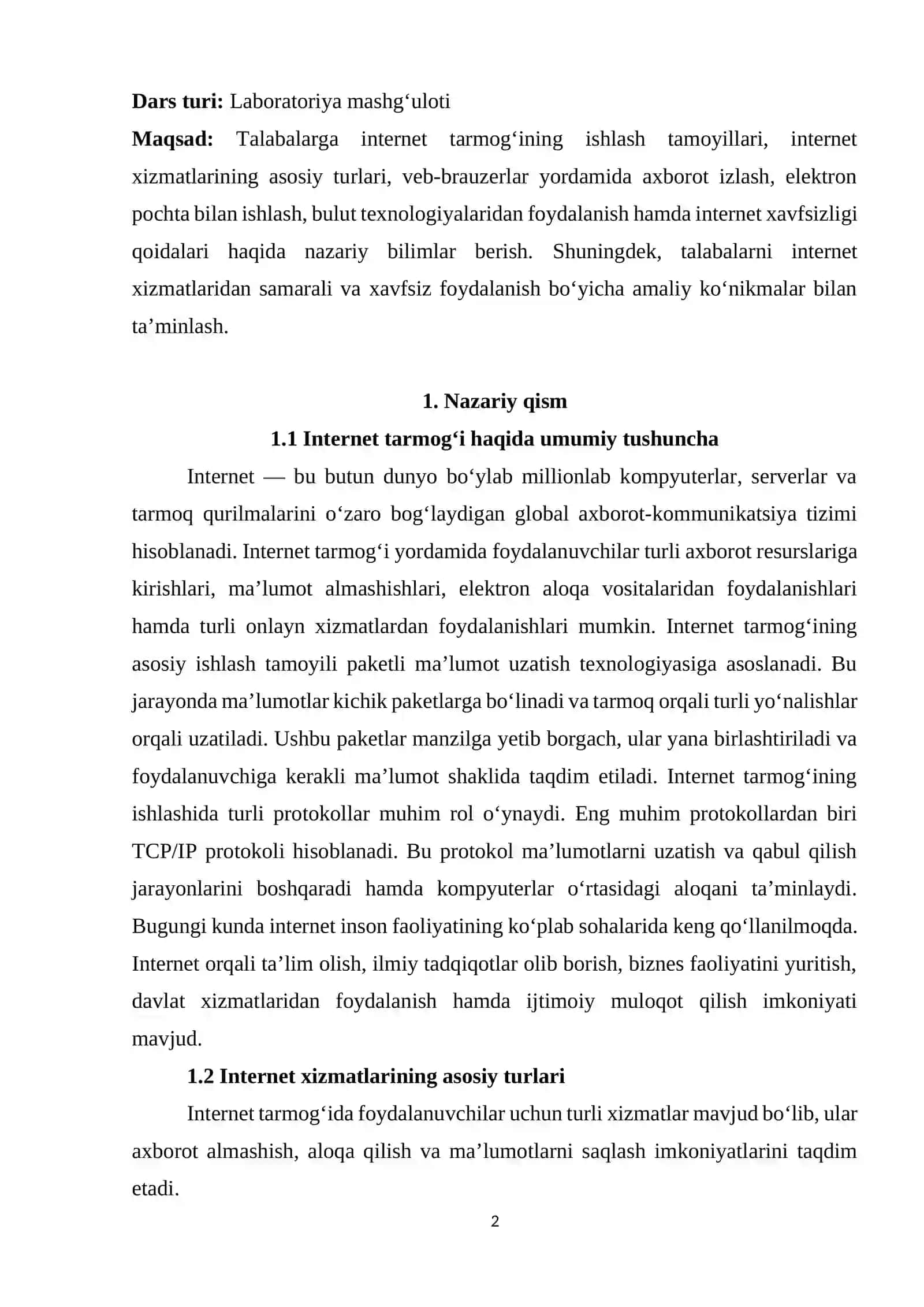 Internet xizmatlaridan foydalanish 2