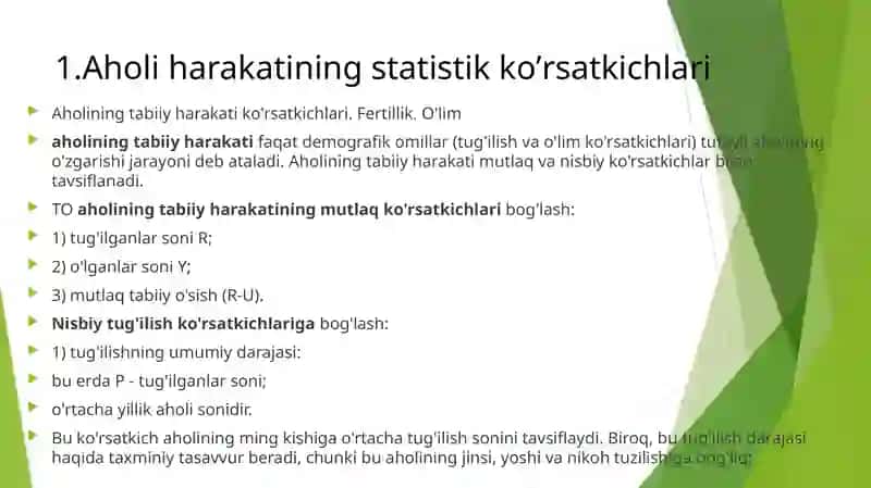 Аholiharakatining Statistik Ko’rsatkichlari 2