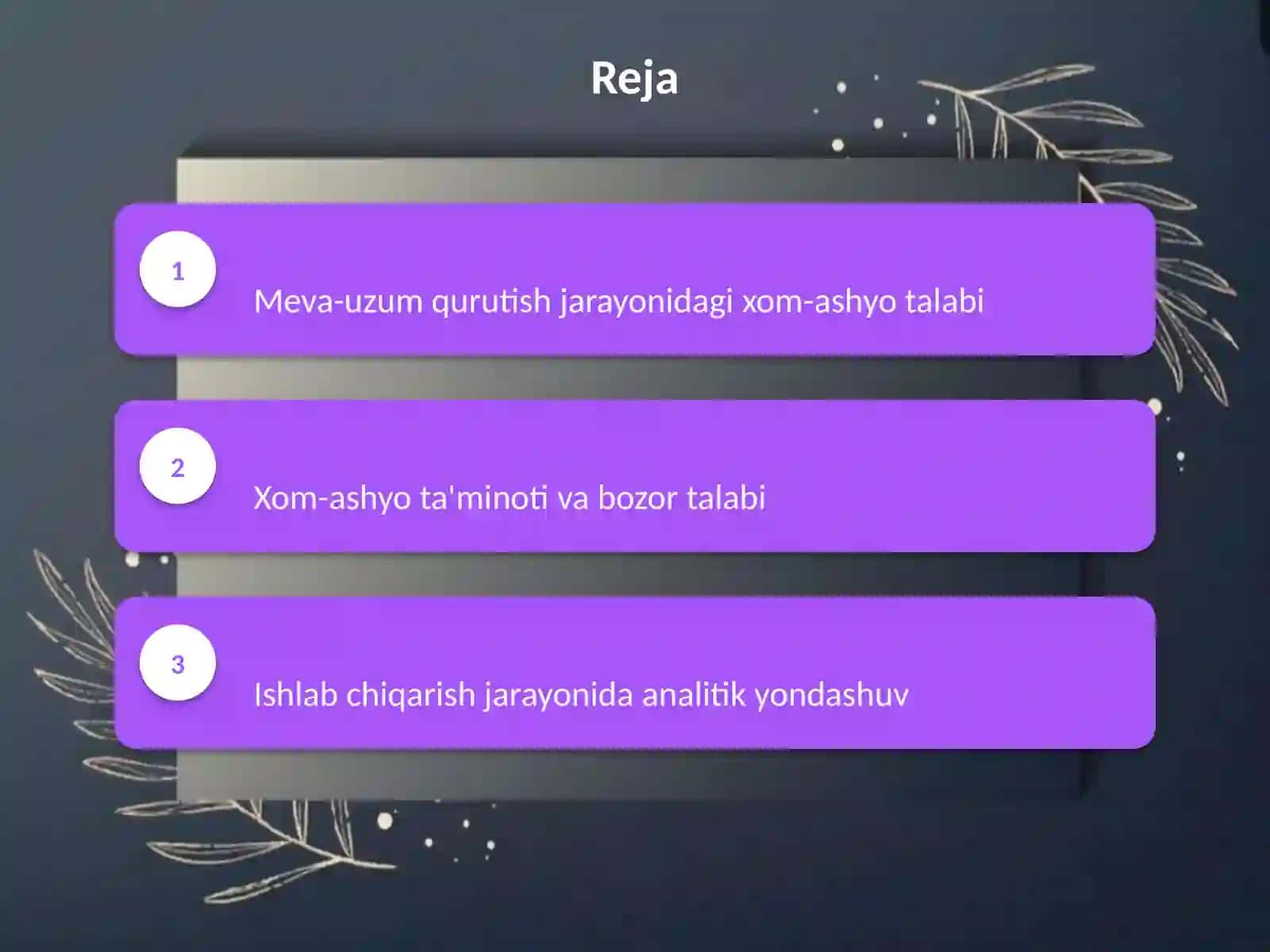 Meva-uzumni qurutishda xom-ashyoga boʻlgan talabni hisoblash 2