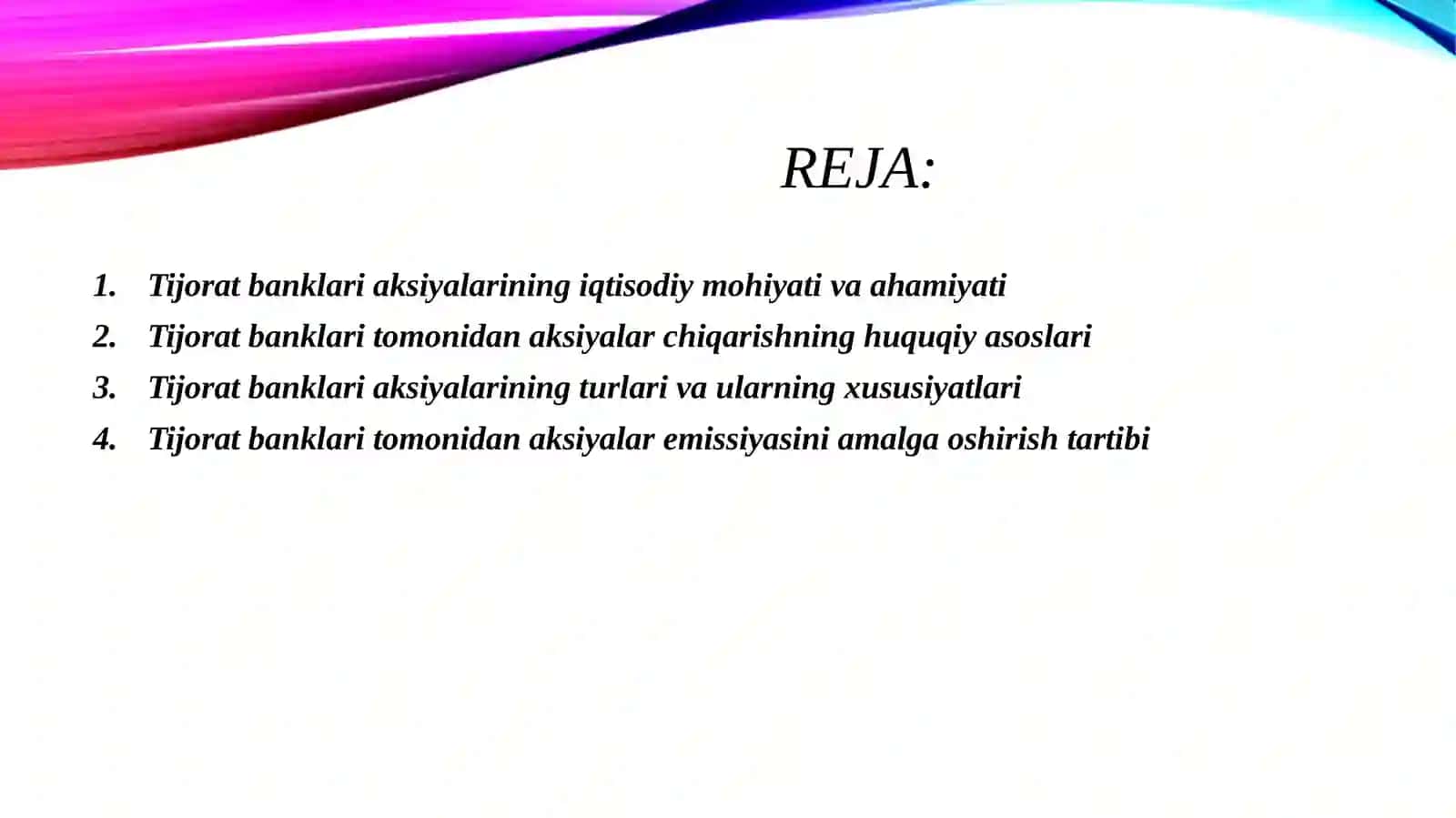 Tijorat banklari tomonidan oʻz aksiyalarini muomalaga chiqarish va ularning hisobi 2
