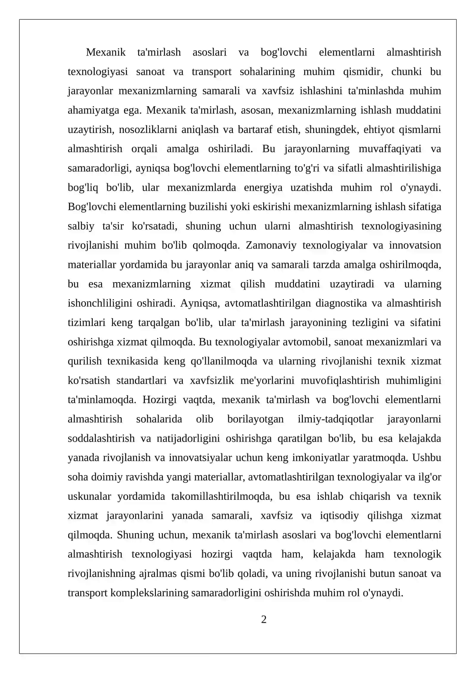 Mexanik ta'mirlash asoslari va bog'lovchi elementlarni almashtirish texnologiyasi 2