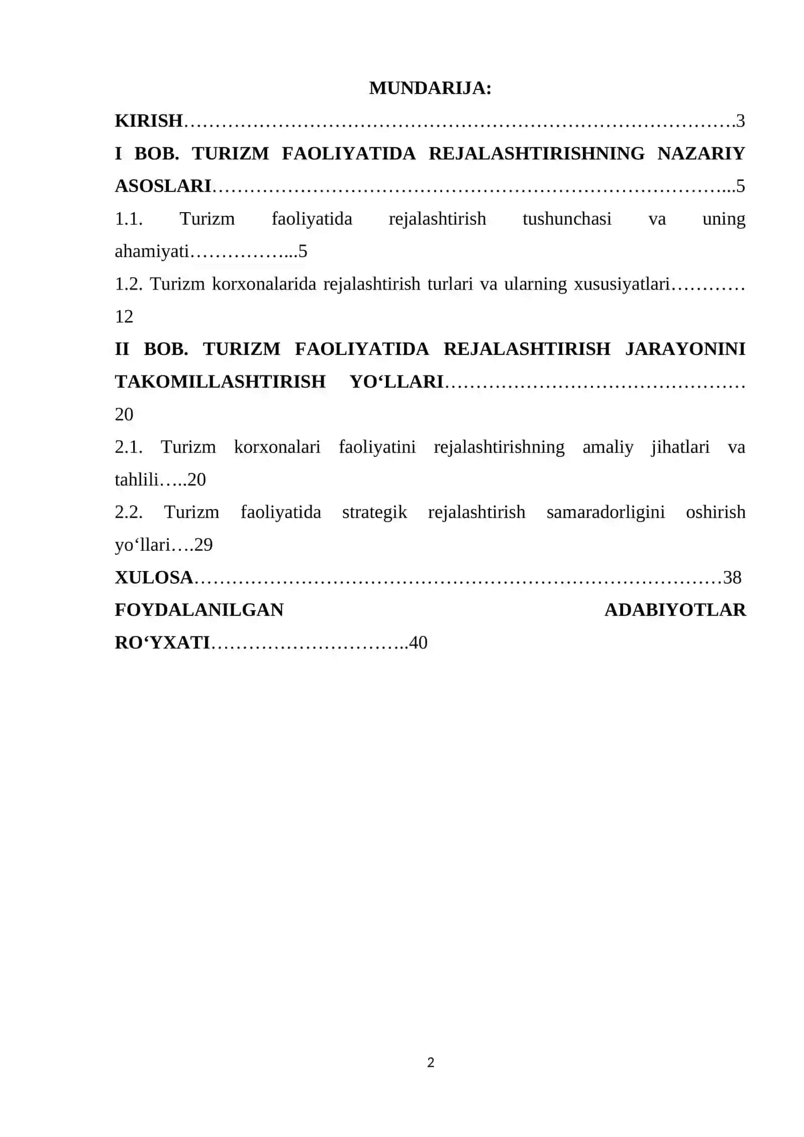 Turizm faoliyatida rejalashtirish 2