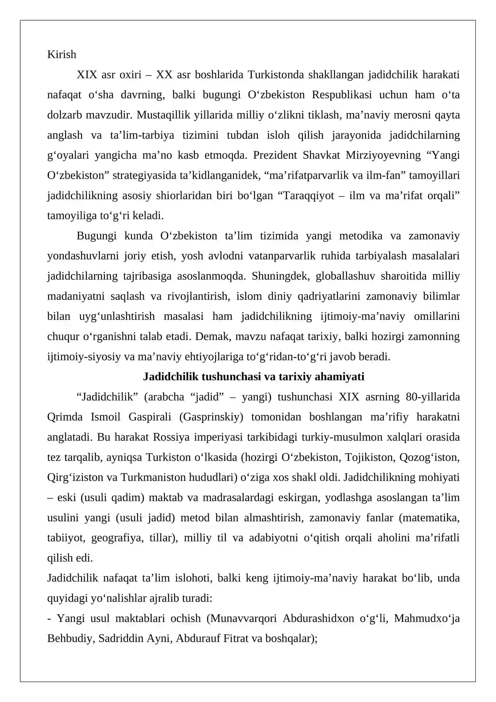 XIX asr oxiri – XX asr boshida Turkistonda jadidchilik harakatining shakllanishi 2