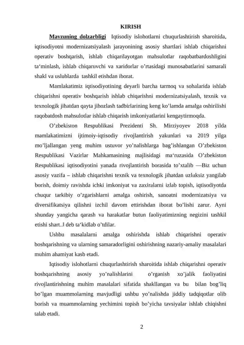 ISHLAB CHIQARISH VA AMALGA OSHIRISH METODOLOGIYASI VA TEXNOLOGIYASI MILLIY MINTAQAVIY SHAXAR DASTURLARI 2