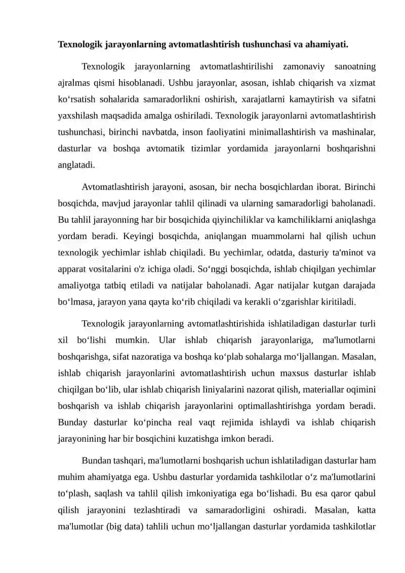 Texnologik jarayonlarning avtomatlashtirishda ishlatiladigan dasturlar. 2