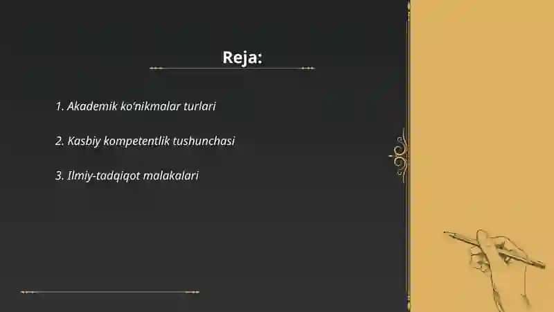 Akademik koʻnikmalar kasbiy kompetentlik fanining predmeti maqsadi vazifalari 2