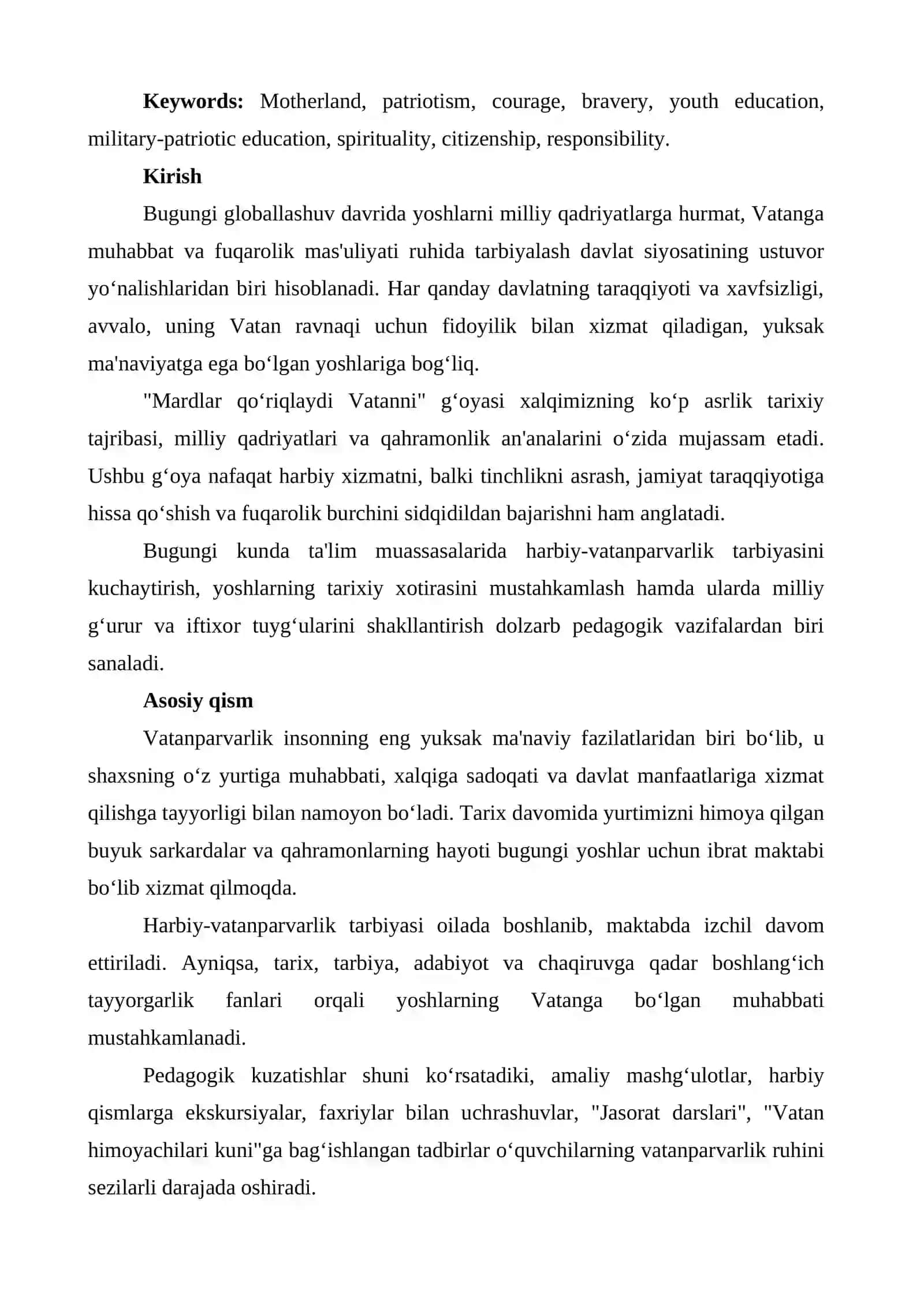 MARDLAR QO‘RIQLAYDI VATANNI: YOSHLARDA VATANPARVARLIK TUYG‘USINI SHAKLLANTIRISHNING PEDAGOGIK ASOSLARI 2