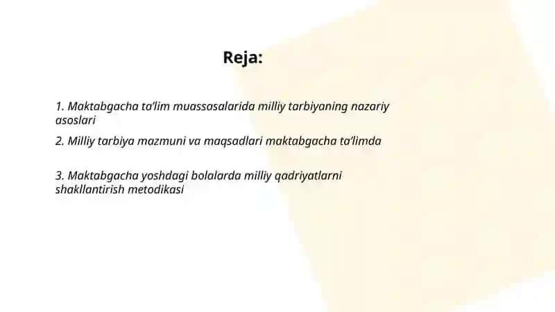 Maktabgacha ta’lim muassasalarida milliy tarbiya 2