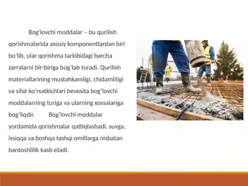 Qurilish qorishmalarni tayyorlash uchun bog'lovchi moddalar 2
