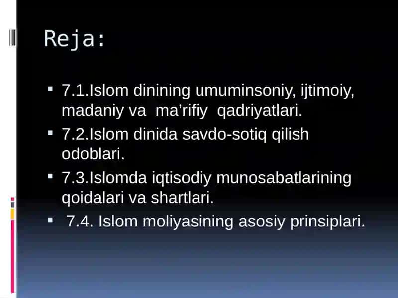 Islom Qadriyatları va Ma’rifati. Islomda Iqtisodiy Munosabatlar 2