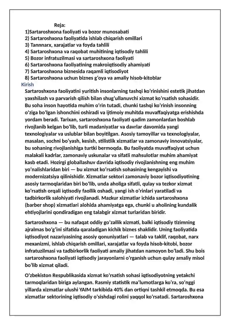 Sartaroshxona faoliyati va bozor munosabati 2