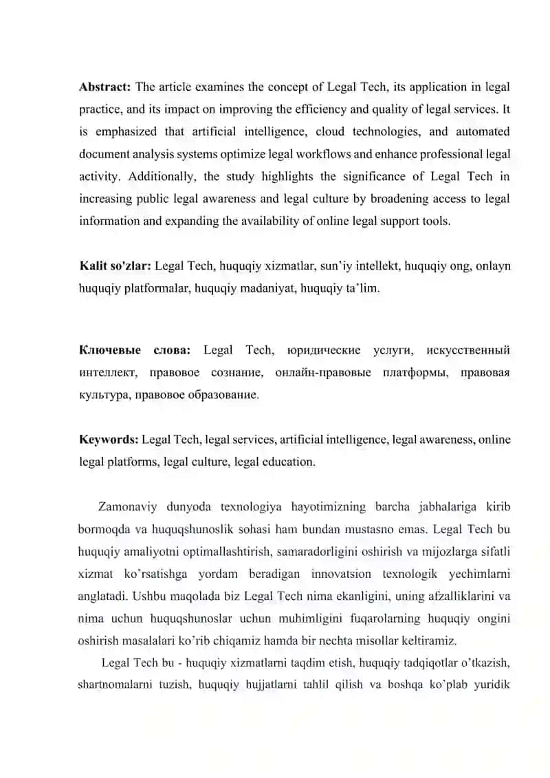 Legal tech va fuqarolarning huquqiy ongini oshirish masalalari 2