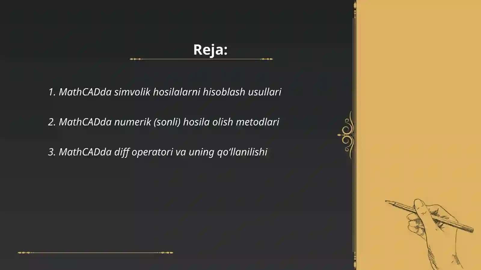 MathCADda hosilalarnu bajarish metodlari 2