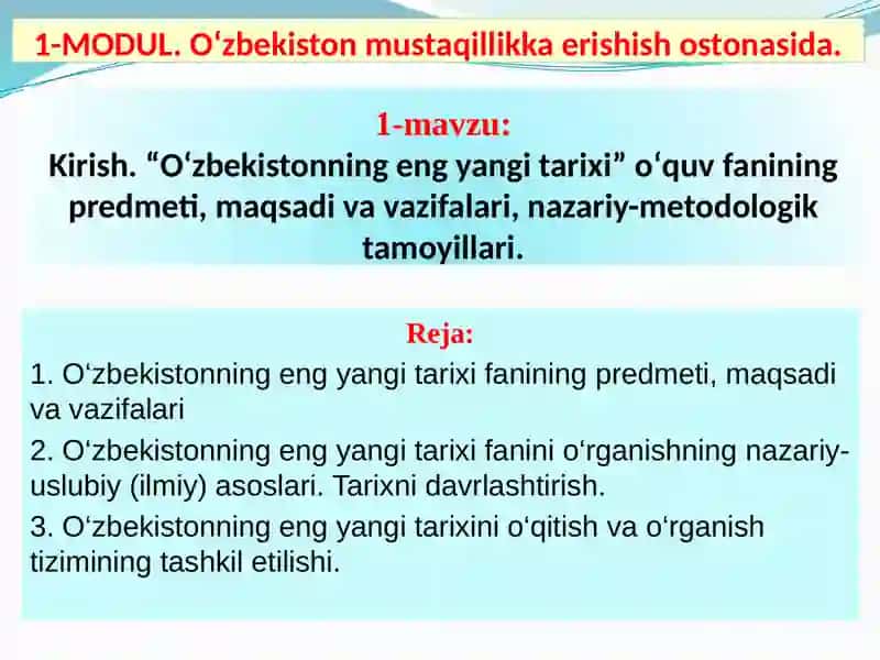 O’zbekistonning eng yangi tarixi faniga ajratilgan soat 2