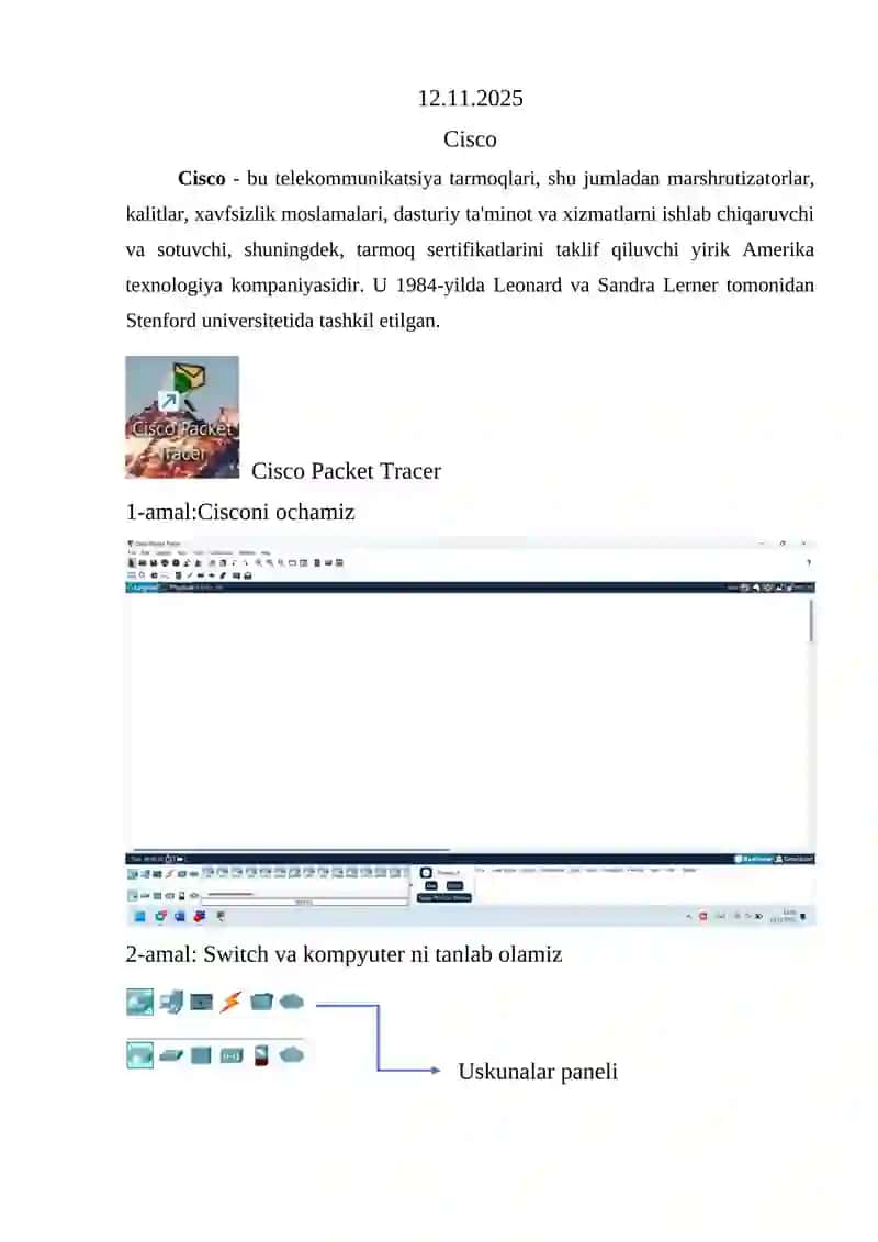 Cisco - Bajargan amaliy mashg’uloti 2