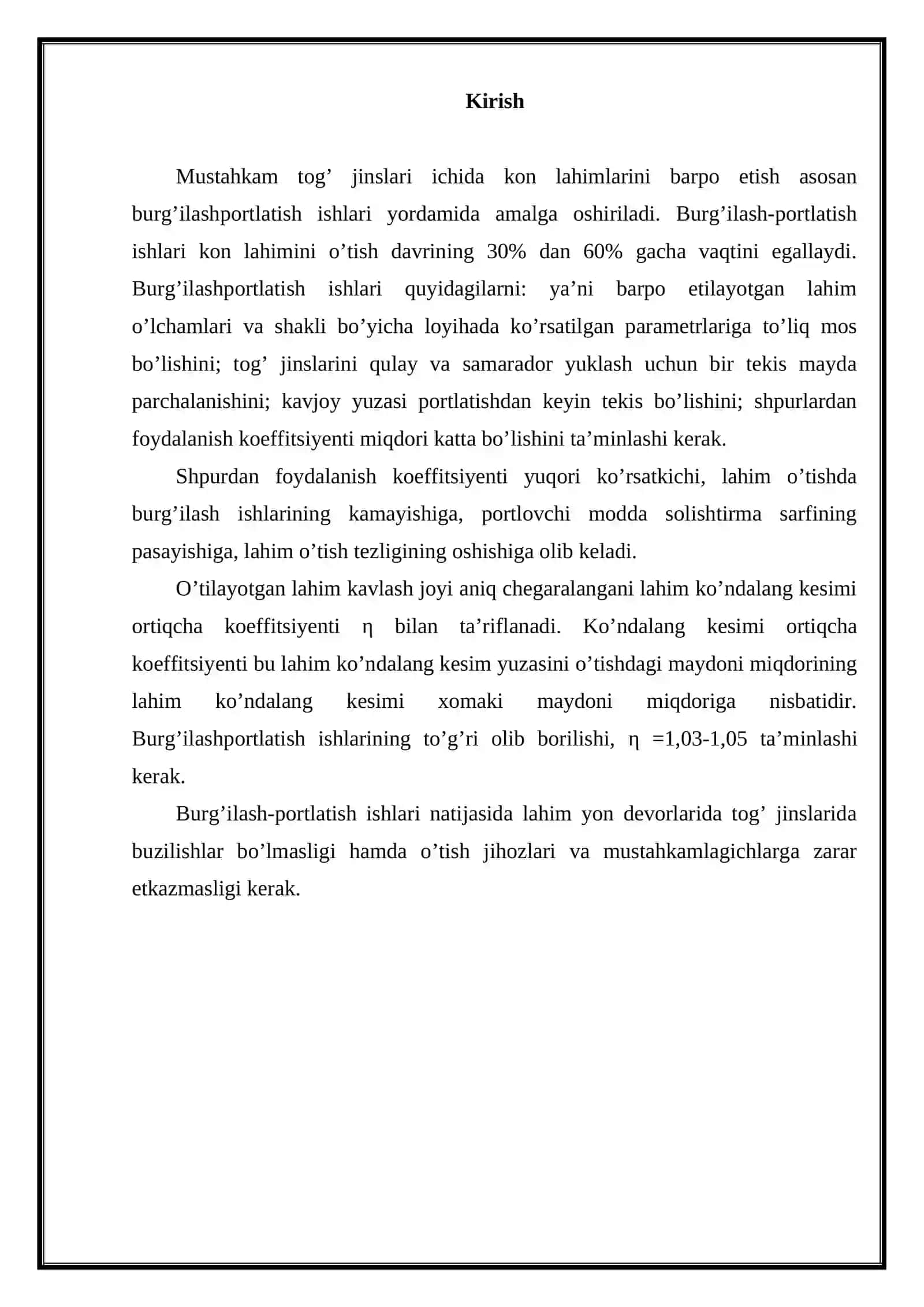 Ochiq kon ishlarida burg'ilash va portlatish ishlarining o'rni 2