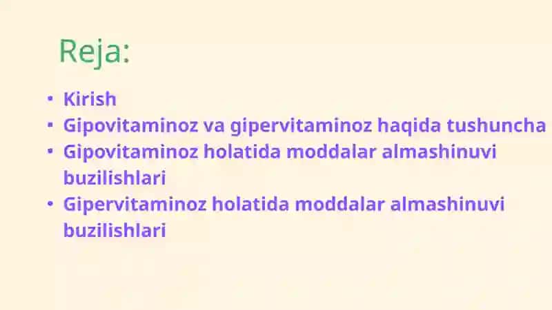 Gipo va gipervitaminoz holatida moddalar almashinuvi buzilishlari 2