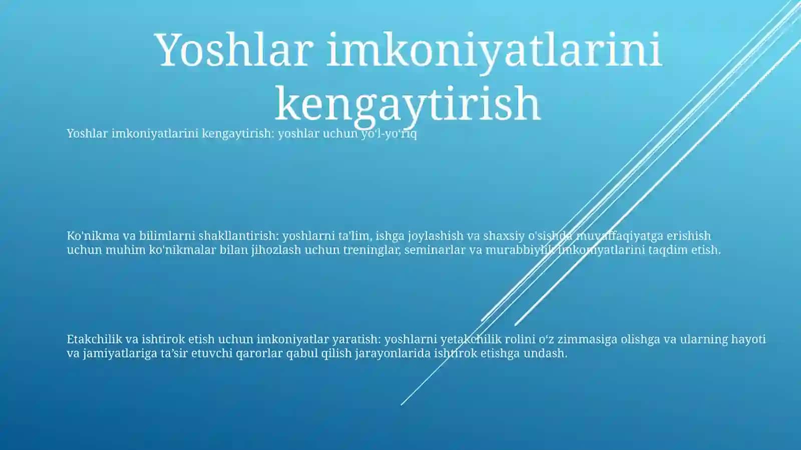 Yoshlar Uchun Bajarayotgan Ishlari 2