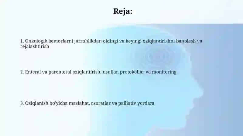 Onkologik bemorlarni baholash va jarrohlikdan oldingi oziqlantirish 2