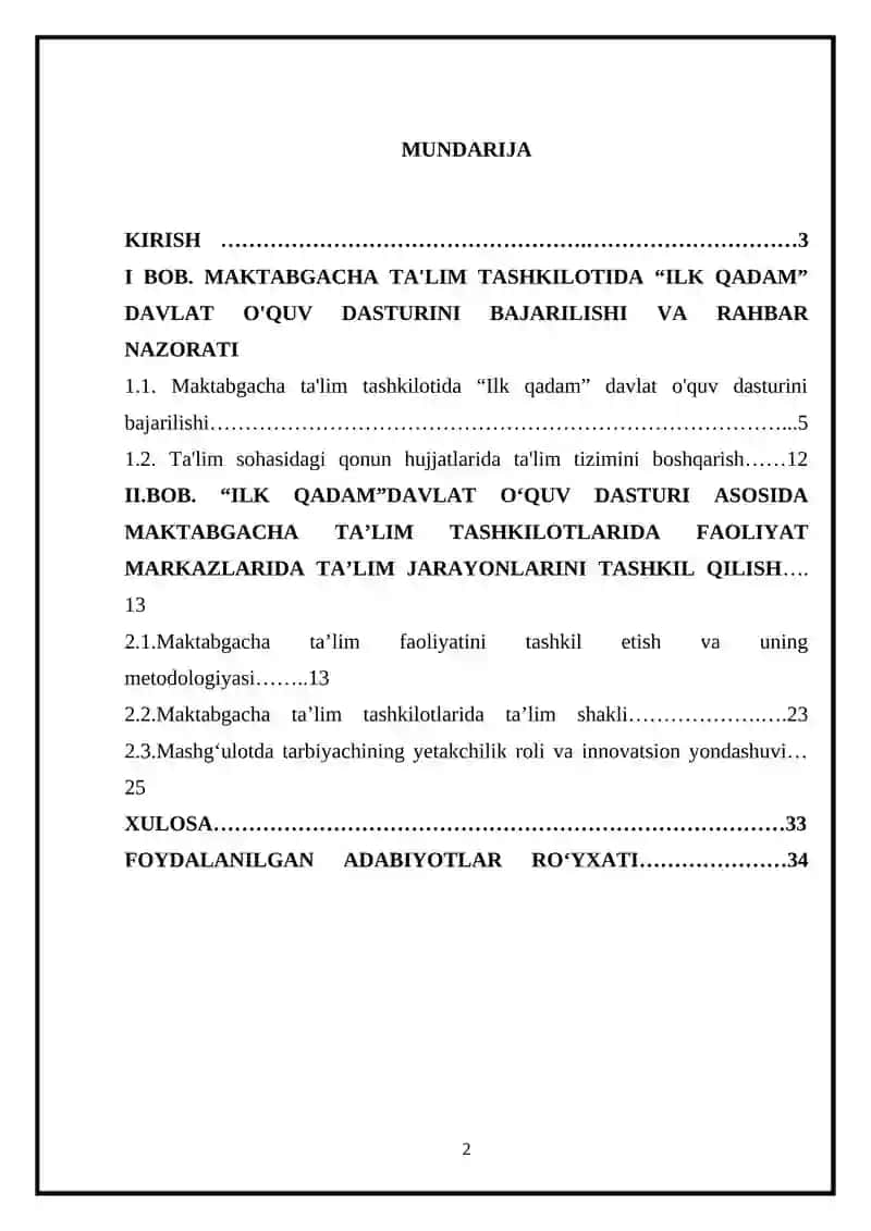 ILK QADAM DAVLAT OʻQUV DASTURI VA UNING MOHIYATI VA QOʻLLANILISHI 2
