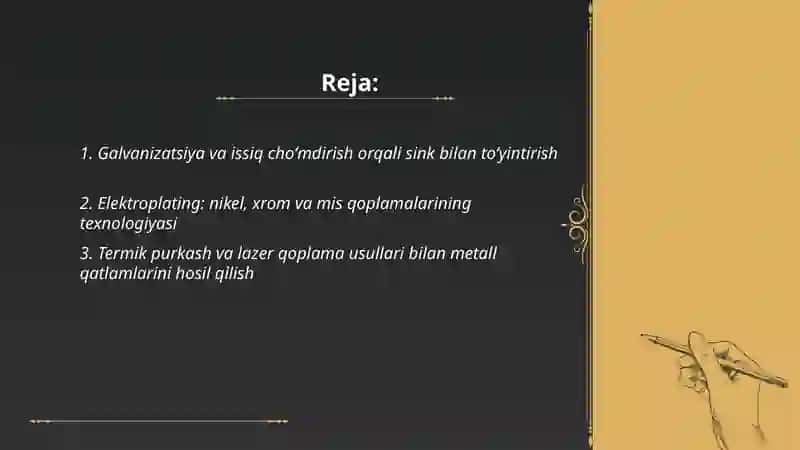 Poʻlat buyumlarning sirtqi yuzlarini metal va nometallar bilan toʻyintirish. 2