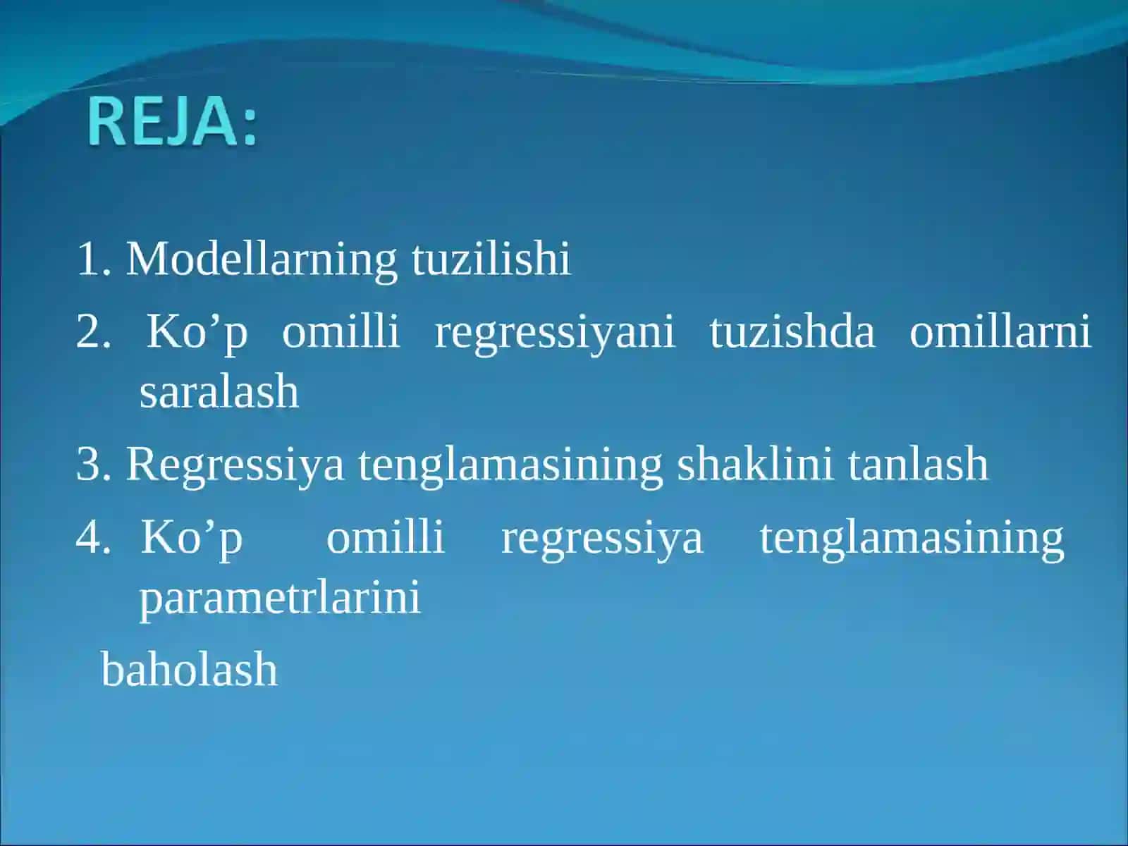 Ekonometrika fanidan mustaqil ish 2
