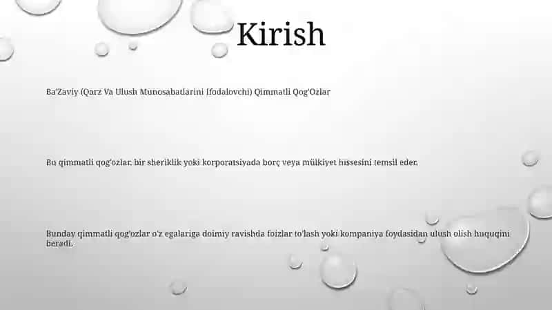 Ba‘Zaviy (Qarz Va Ulush Munosabatlarini Ifodalovchi) Qimmatli Qog'Ozlar 2