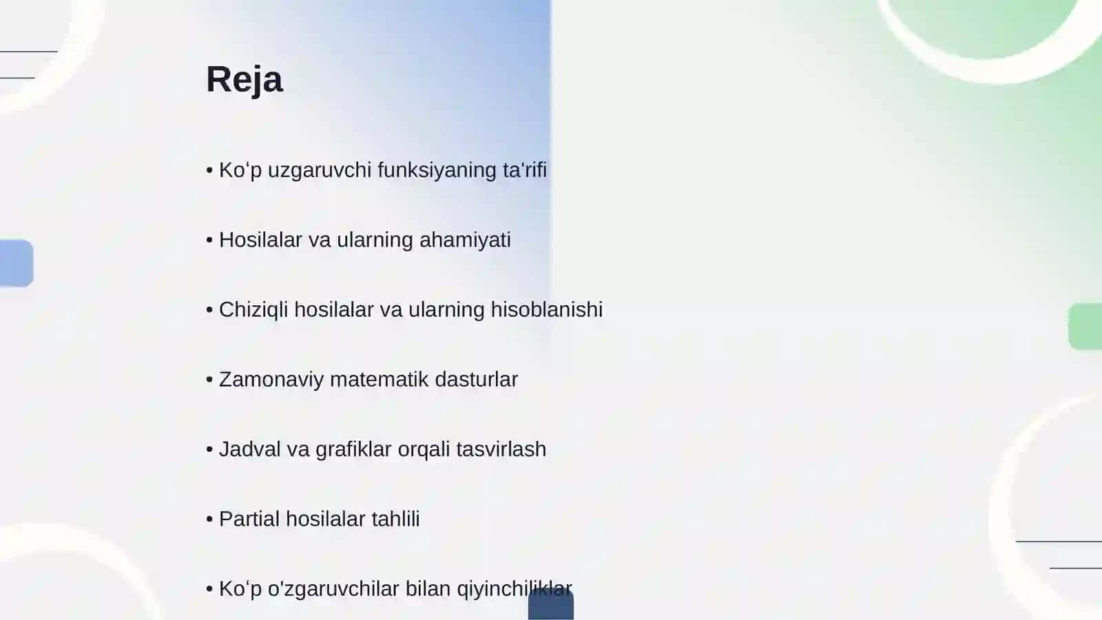 Koʻp uzgaruvchi funksiyaning hosilalari 2