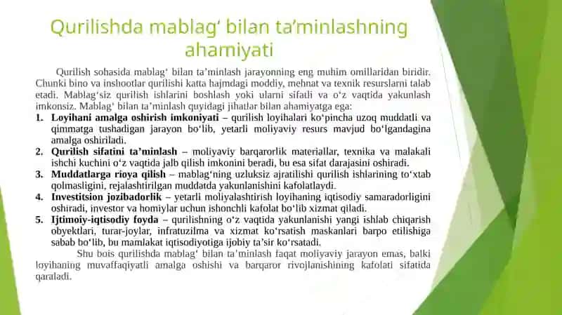 Bino va inshootlar qurilishini mablag' bilan ta'minlash manbaları va mablag bilan ta'minlovchilar o'rtasida shartnomaviy munosabatlar 2