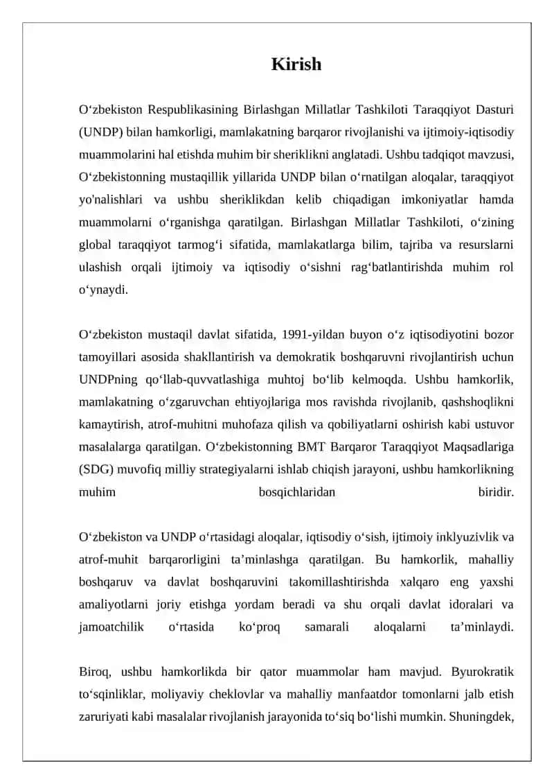 OʻZBEKISTON VA BIRLASHGAN MILLATLAR TASHKILOTI TARAQQIYOT DASTURINING BIRLASHISHI 2