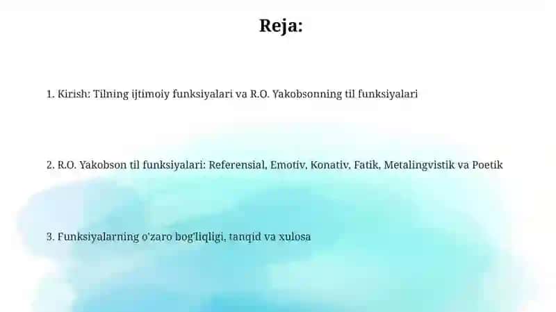 Tilning ijtimoiy vazifalari R.O Yakobson tomonidan ilgari surilgan til funksiyalari 2
