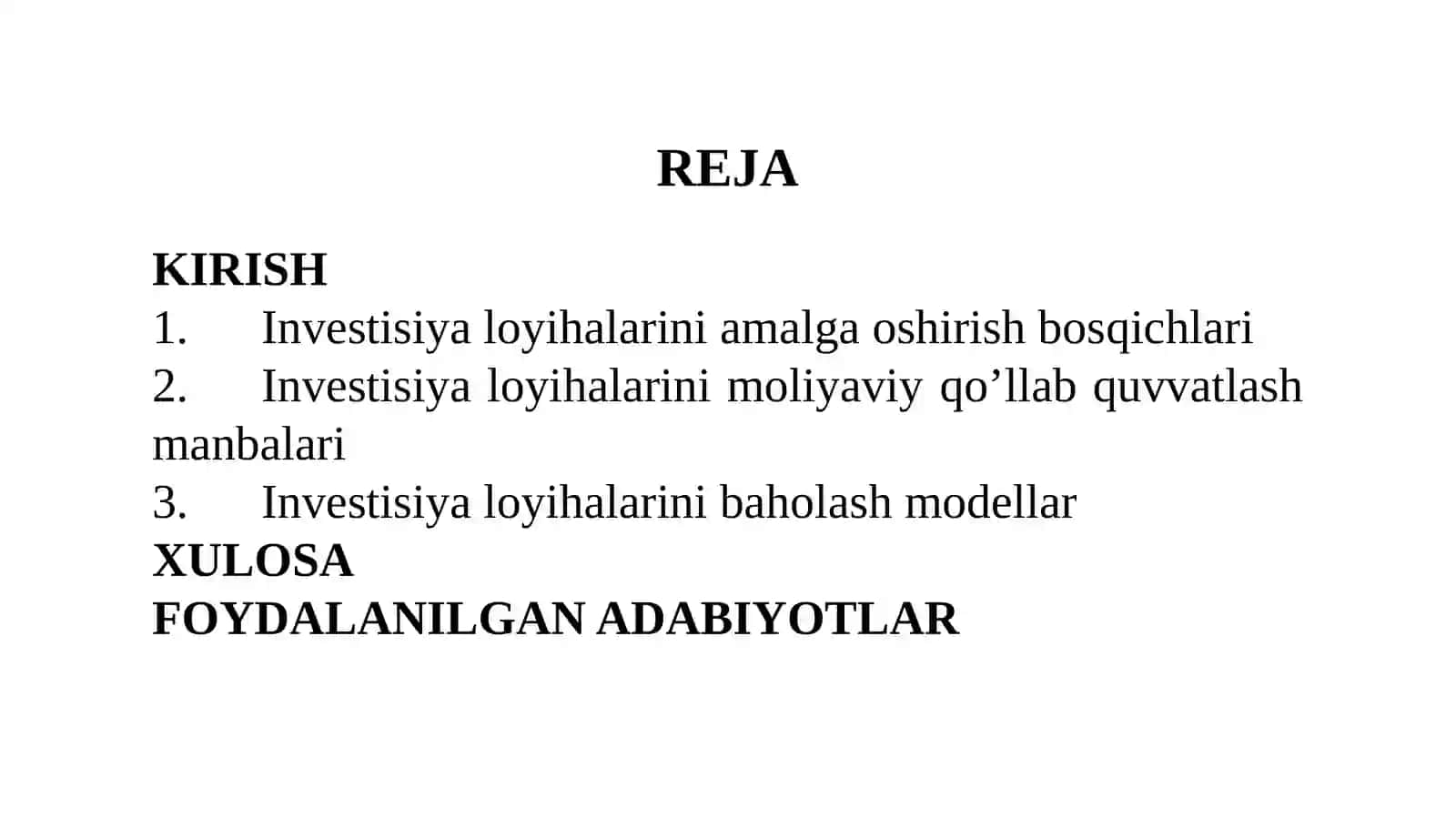 INVESTITSIYA LOYIHALARINIBAHOLASH USULLARI 2