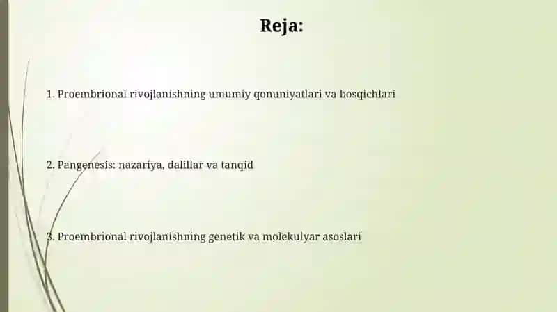 Proembrional rivojlanishning umumiy qonuniyatlari pargenez 2