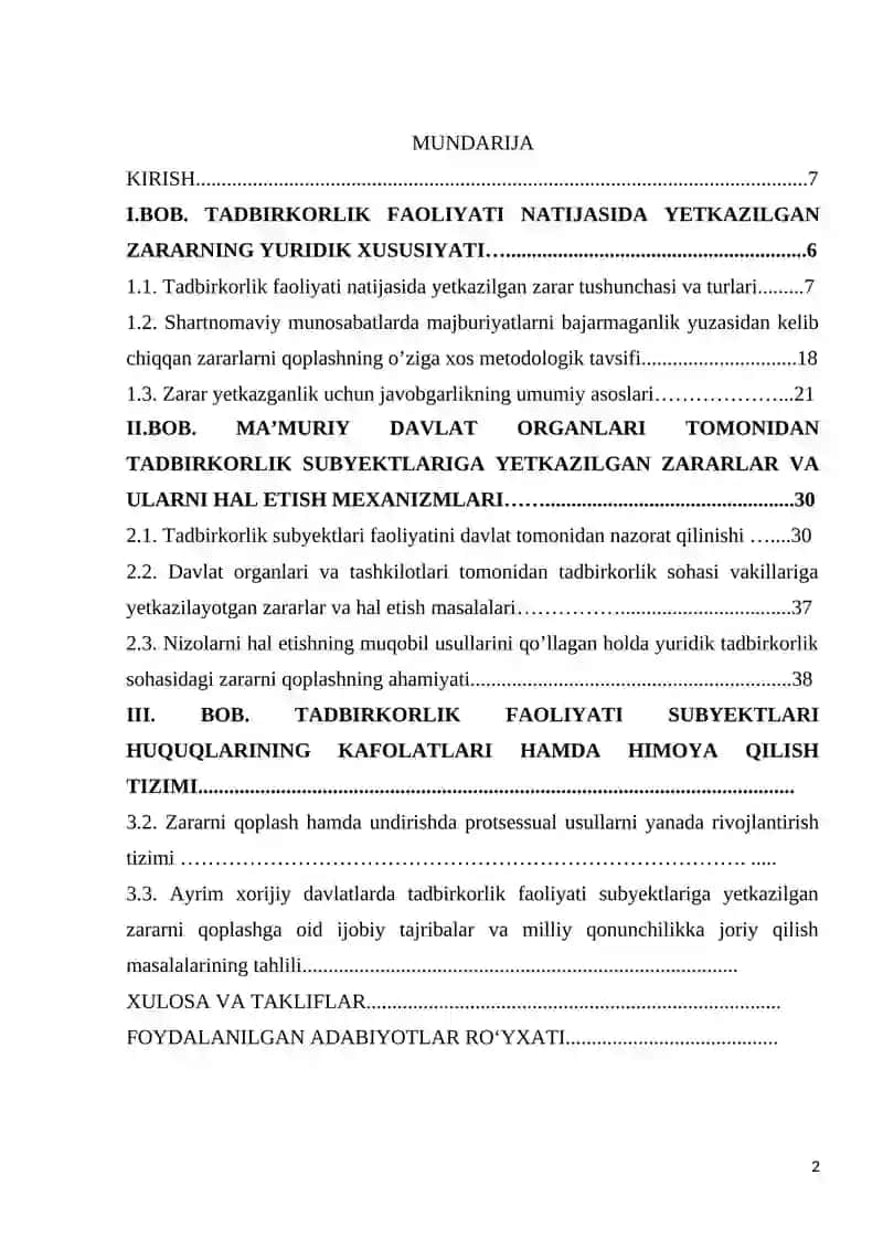 TADBIRKORLIK SOHASIDA ZARARLARNI QOPLASH – HUQUQLARNI HIMOYA QILISH SHAKLI SIFATIDA 2
