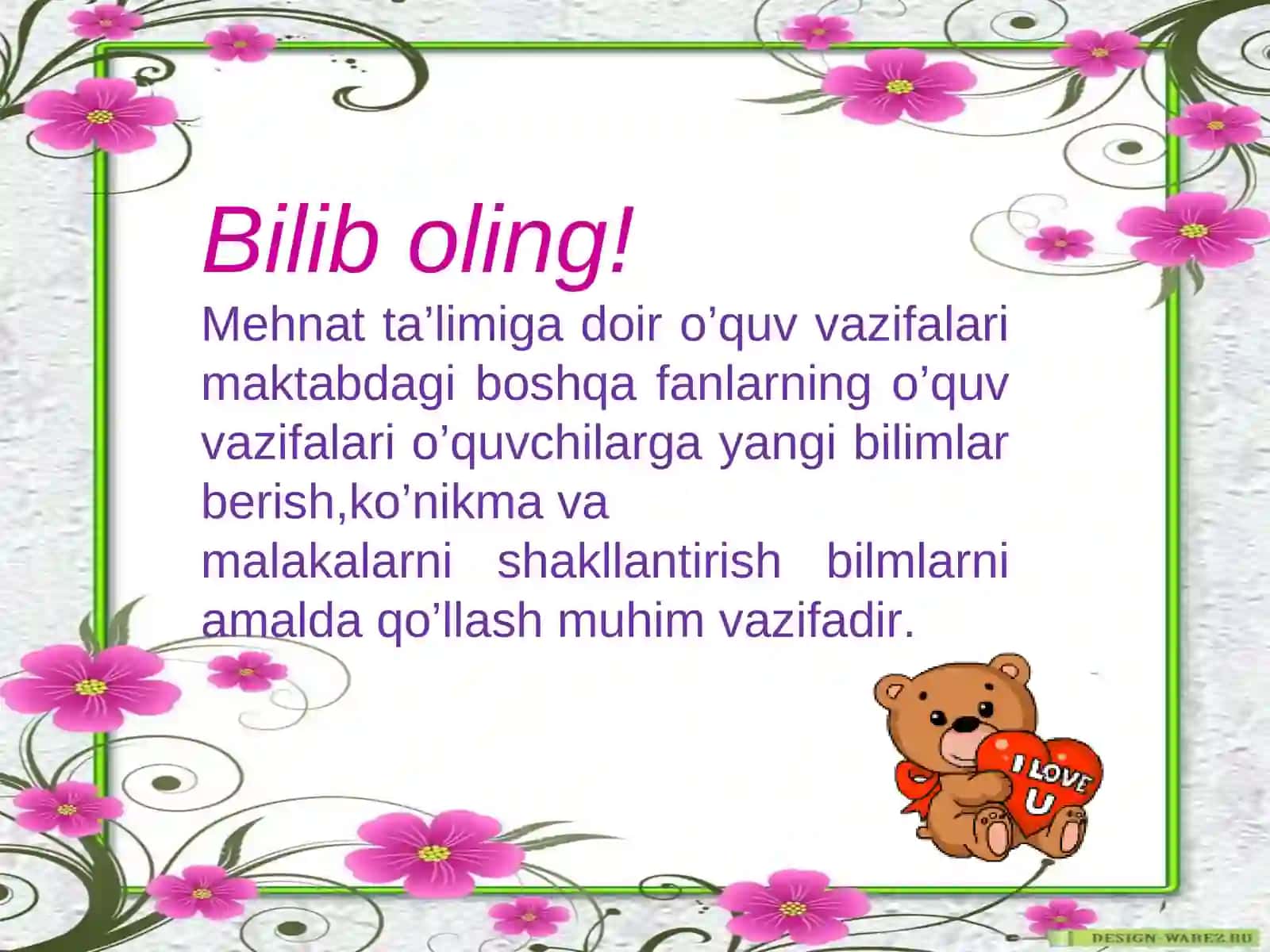 Boshlang’ich sinflarda mehnat darslarining olib borilishi 2