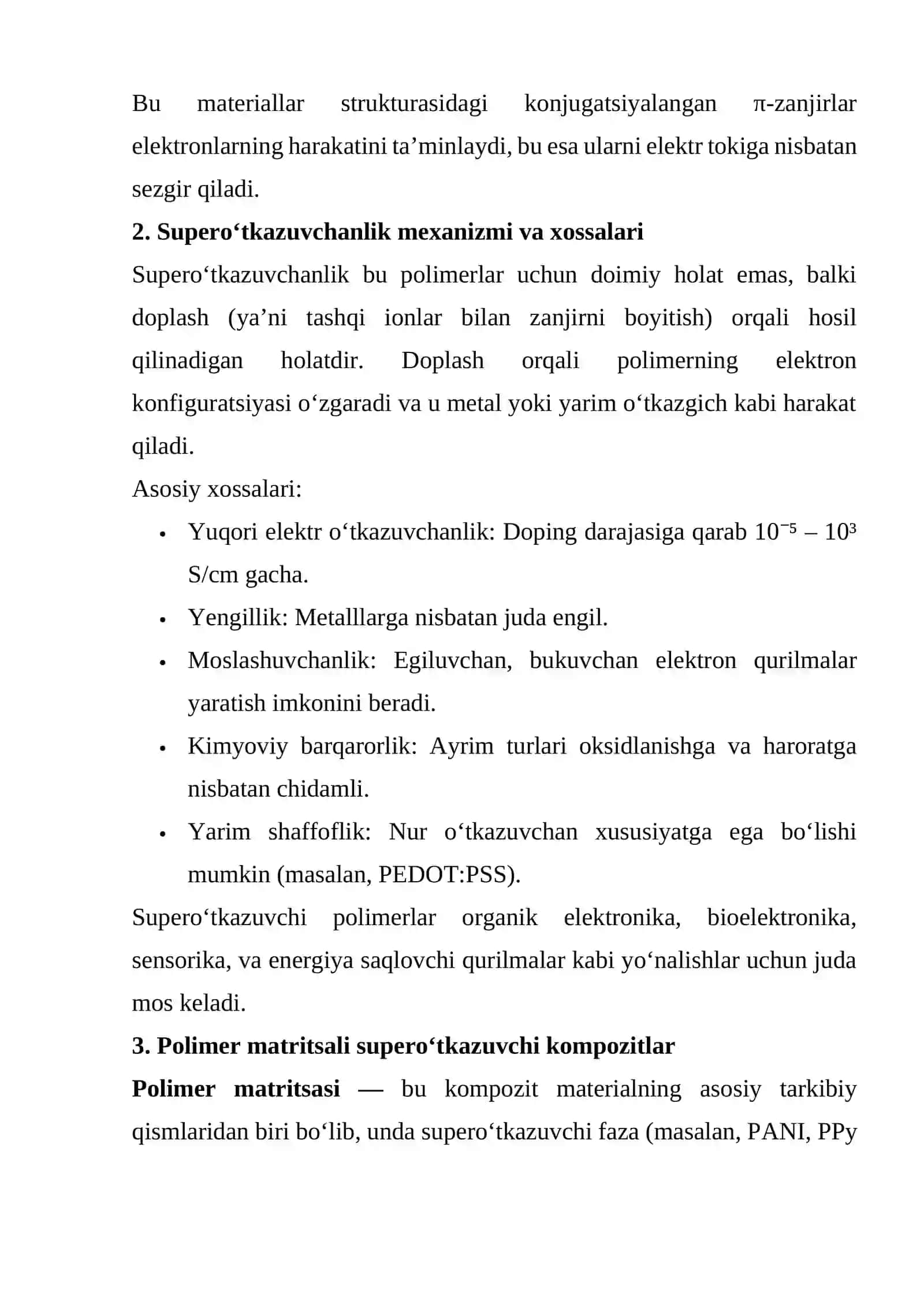 Supero'tkazuvchi polimer matritsalari - xususiyatlari, xossalari va qo'llash sohalari 2
