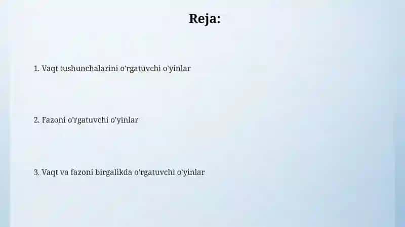 Vaqt tushunchalarini o'rgatishgamoʻlijallanganoʻyinlar 2