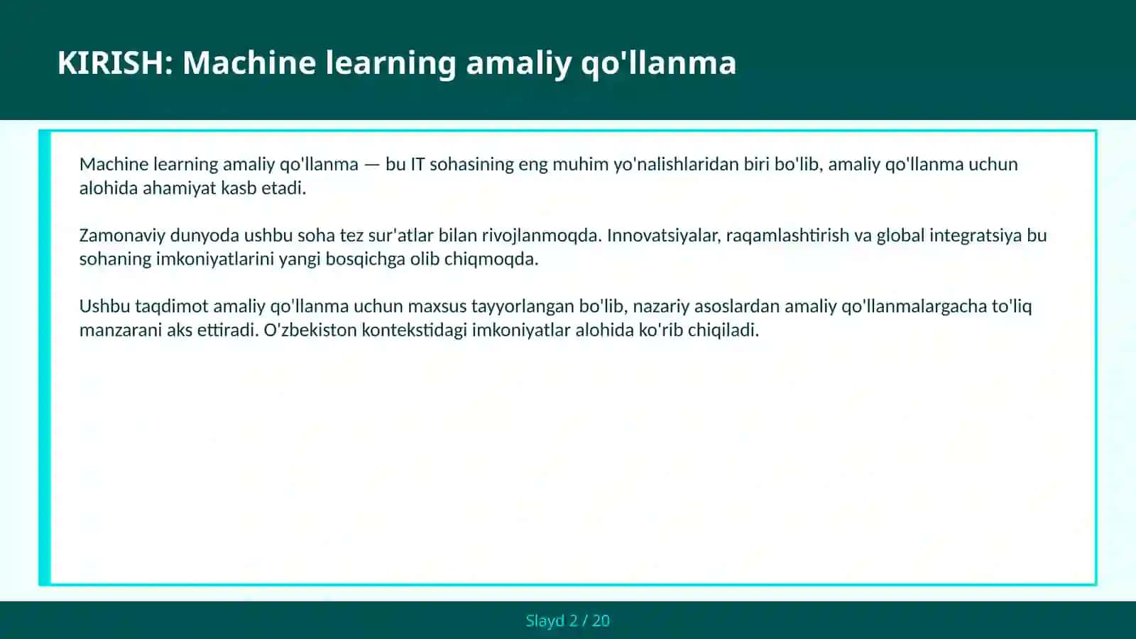 MACHINE LEARNING AMALIY QO'LLANMA 2