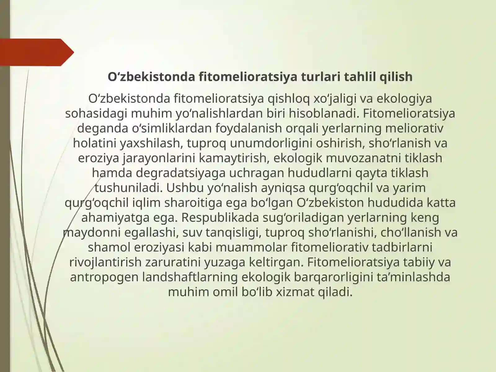 O‘zbekistonda fitomelioratsiya turlari tahlil qilish 2