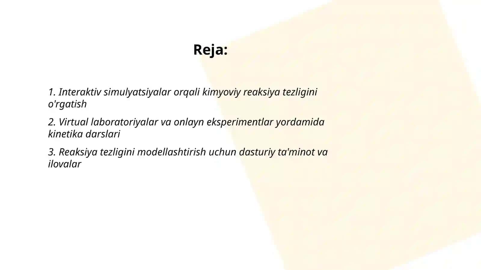 Kimyoviy reaksiya tezligi mavzusini o'qitishda axborot texnologiyalaridan foydalanish 2