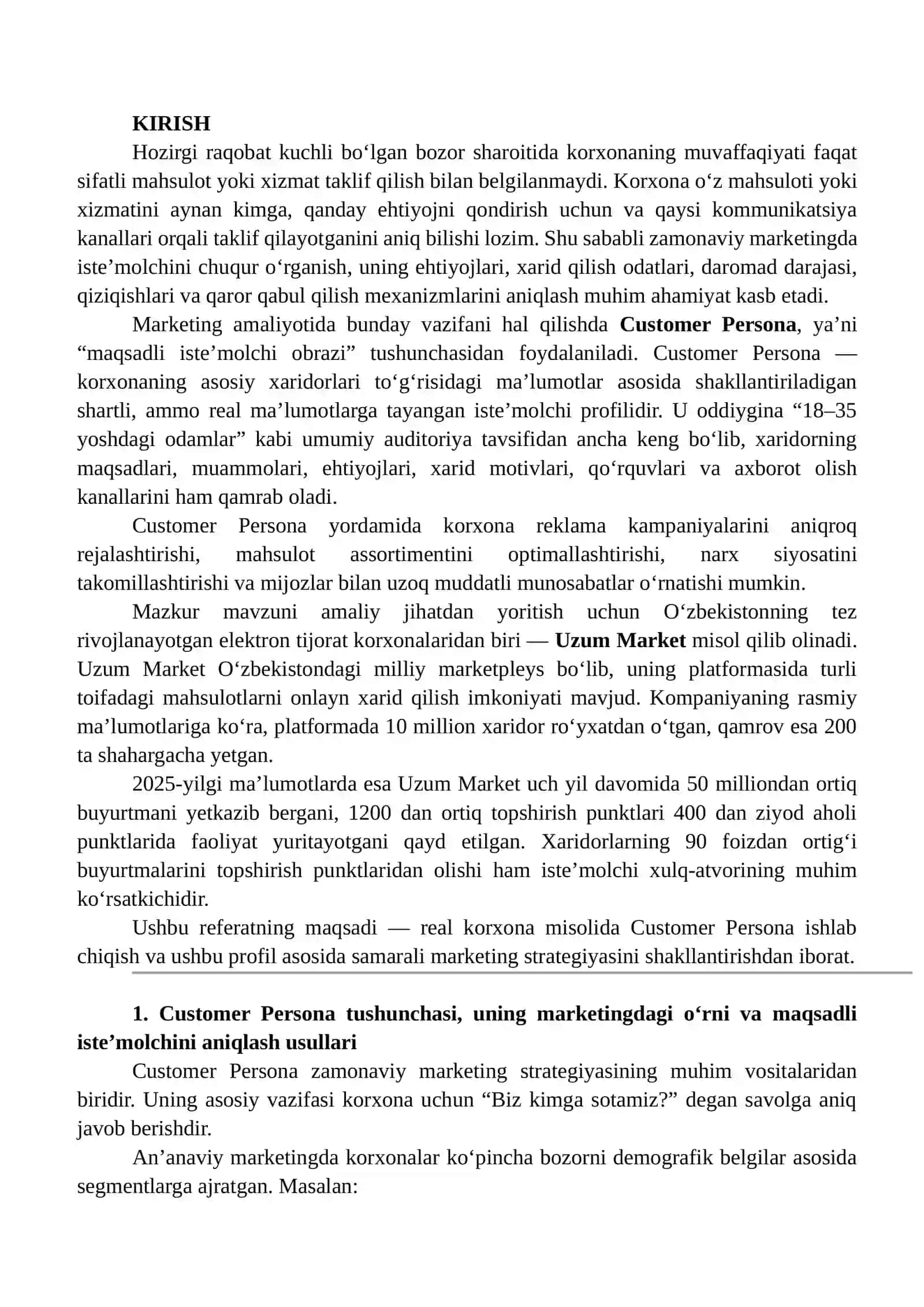 Customer Persona Ishlab Chiqish va Marketing Strategiyasini Shakllantirish 2