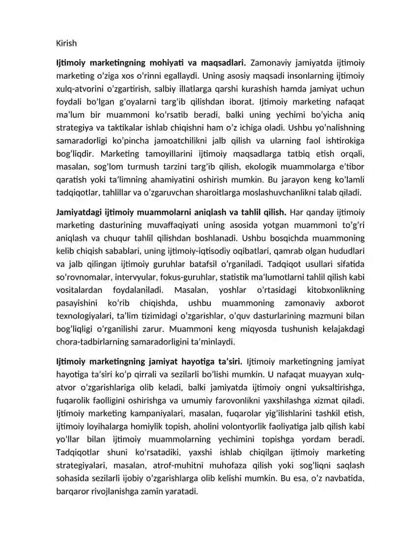 Ijtimoiy marketing va uni jamiyatdagi ahamiyatini o‘rganish 2