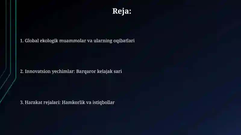 Global ekologik muammolar va ularni hal qilishdagi innovatsion yechimlar 2
