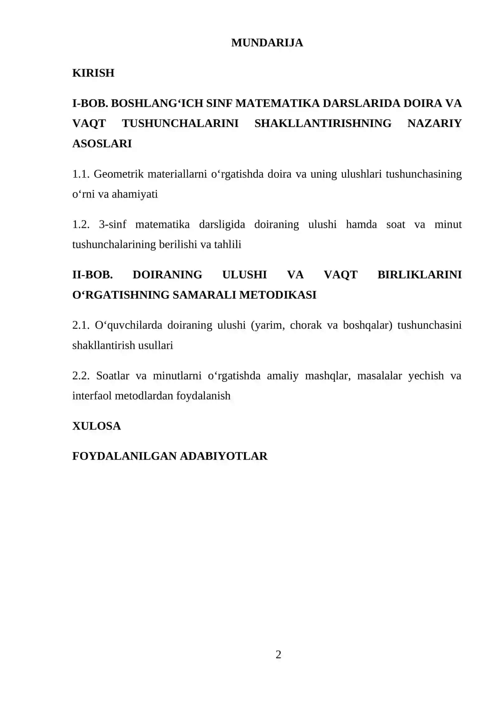 Matematika va uni o’qitish metodikasi 2